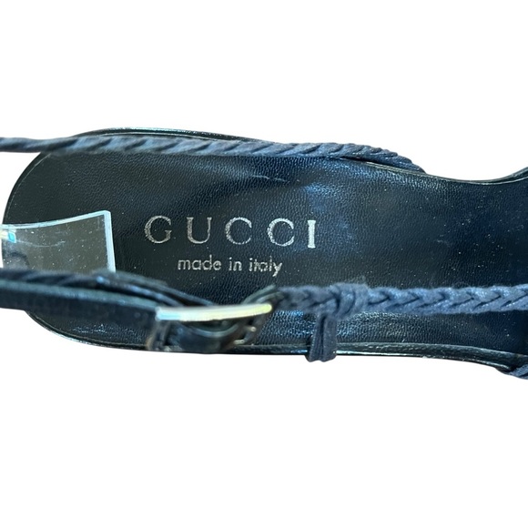 Vintage Gucci Black Braided Strappy Open Toe Sandal Stiletto Slingback Heel SZ 8 - Picture 9 of 16
